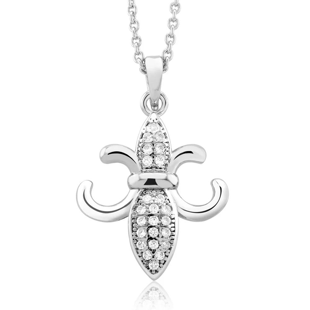 

High Quality S925 Sterling Silver Fleur de Lis Cz Pendant Handmade Fine Jewelry