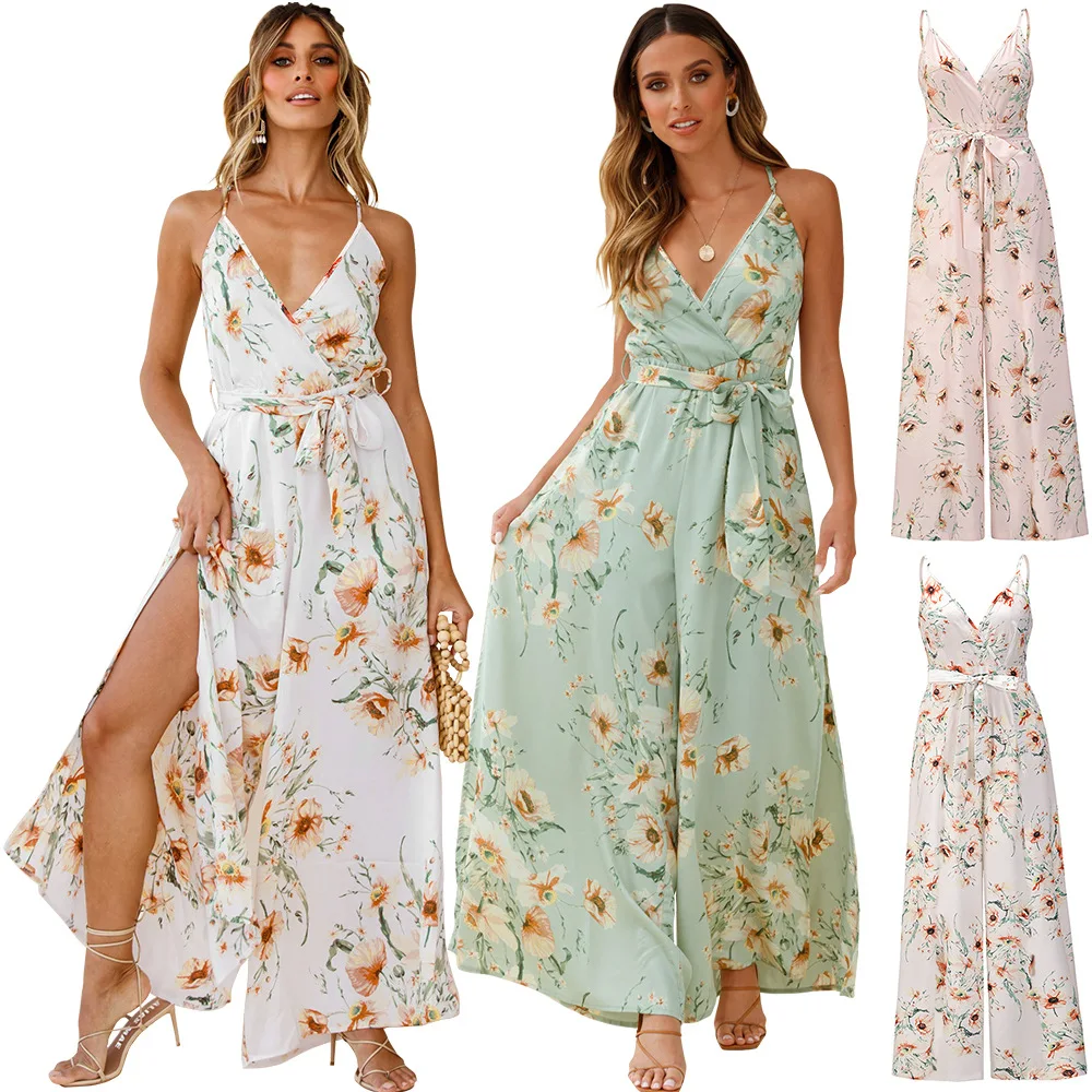 

Women Sexy Romper Strap Jumpsuit Casual Floral Wide Leg Pants Jumpsuit