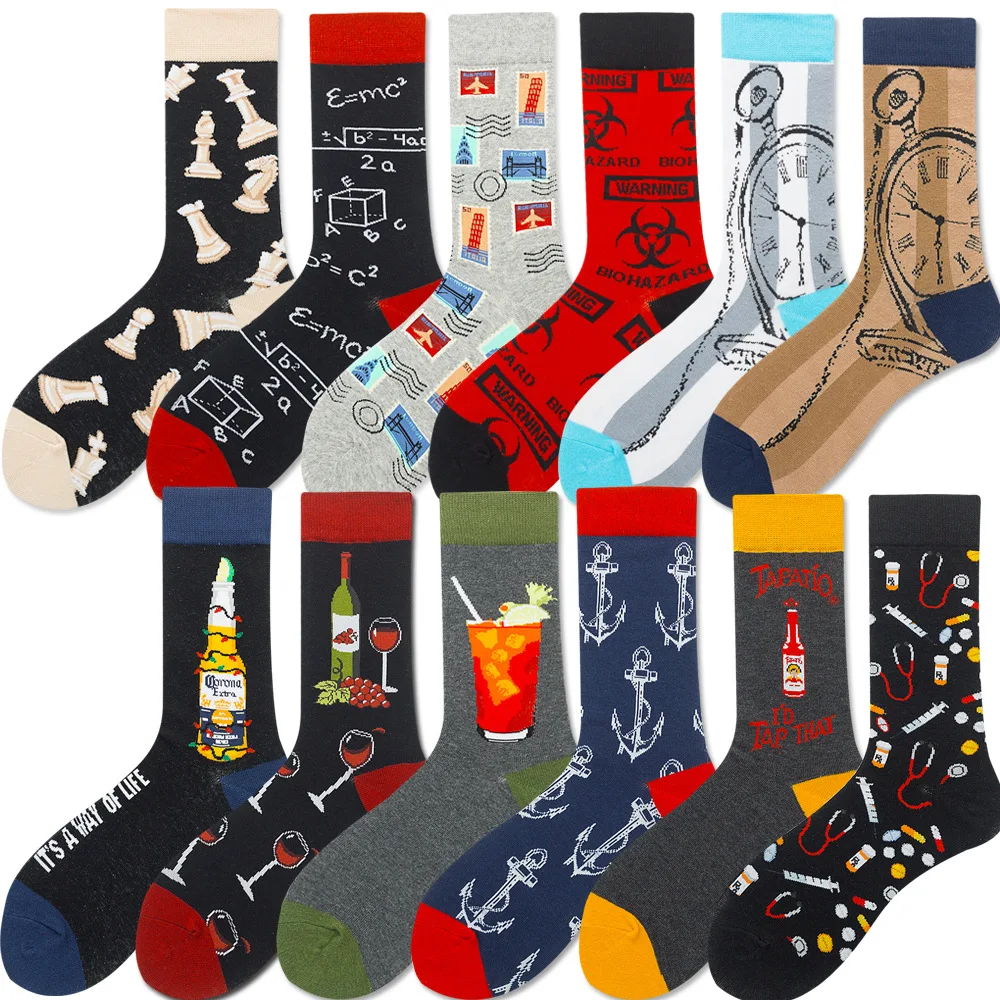 

XIANGHUI 32 Colors Hot Sale French Style Vivid Color Cartoon Trendy Novelty Pattern Happy Socks Sports Cotton Men Socks