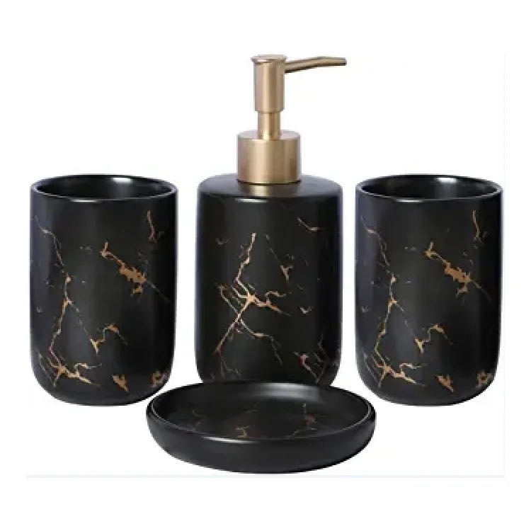 

Bathroom Accessories Set 4Piece Plastic Bathroom Decor Sets Accessories Toothbrush Holder Toothbrush Cup soap Dispenser, Black