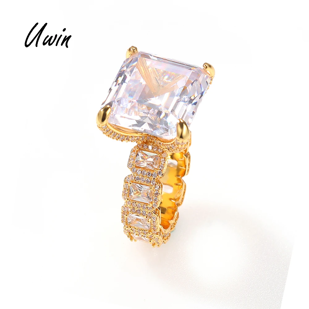 

NEW Hip Hop Iced Out BIG Zirconia Statement Baguette CZ Ring Bling Rapper Women Finger Rings, Gold color / silver color