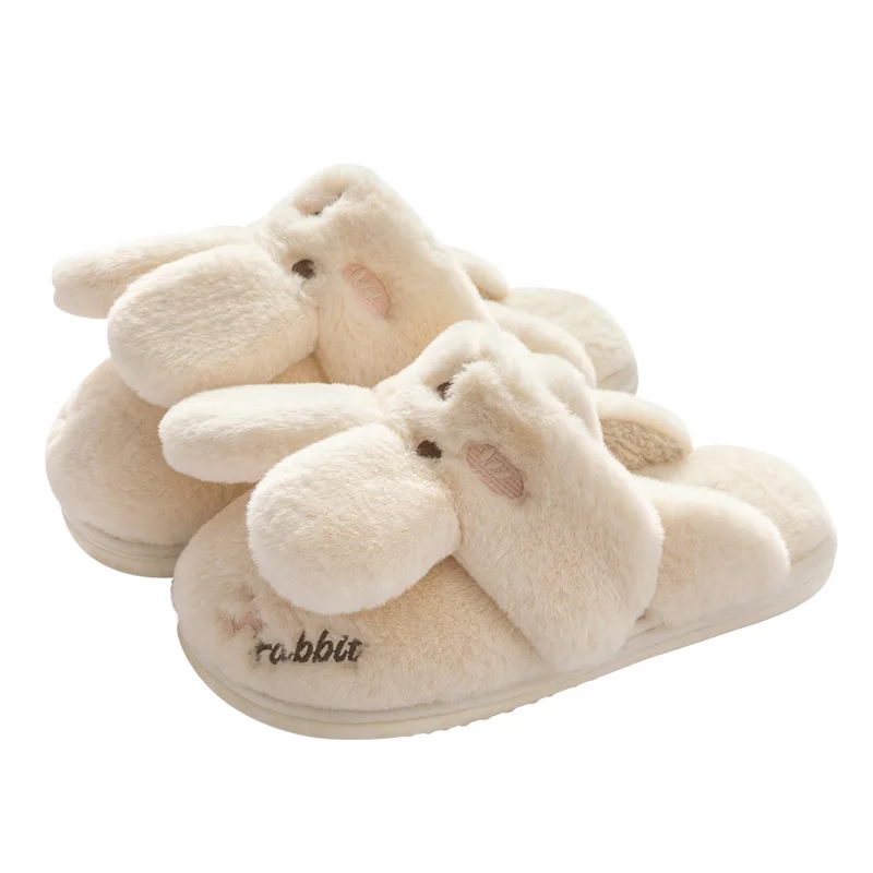 

Fashion custom plush rabbit Cartoon animal Soft Cotton Plush Shoes for Boys and Girls with anti-slip soles