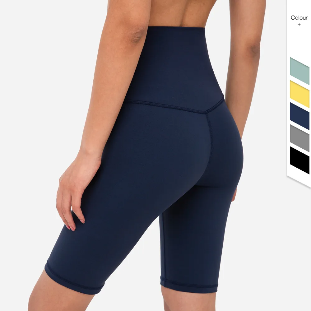 

Double Nylon Womens Workout Scrunch Five Length Gym Shorts High Waist Sports Shorts