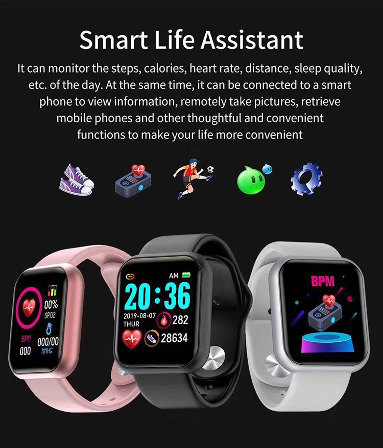 Amazon fashion top sale 2021 women wristwatch d20 smart band fitness tracker y68 bracelet wrist watch