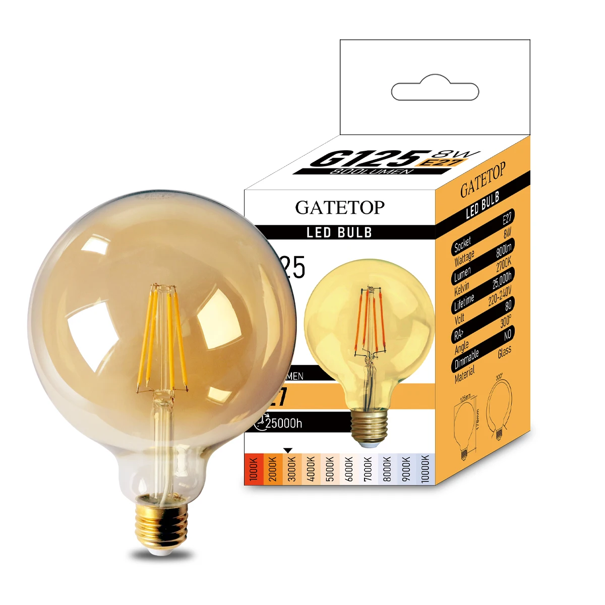 

2pcs/Lot 2021 Rushed Sale Ce Rohs Decor Retro Edison Led Filament Bubble Bulb G125 8w 2700K 220v For Home Bedroom Decoration
