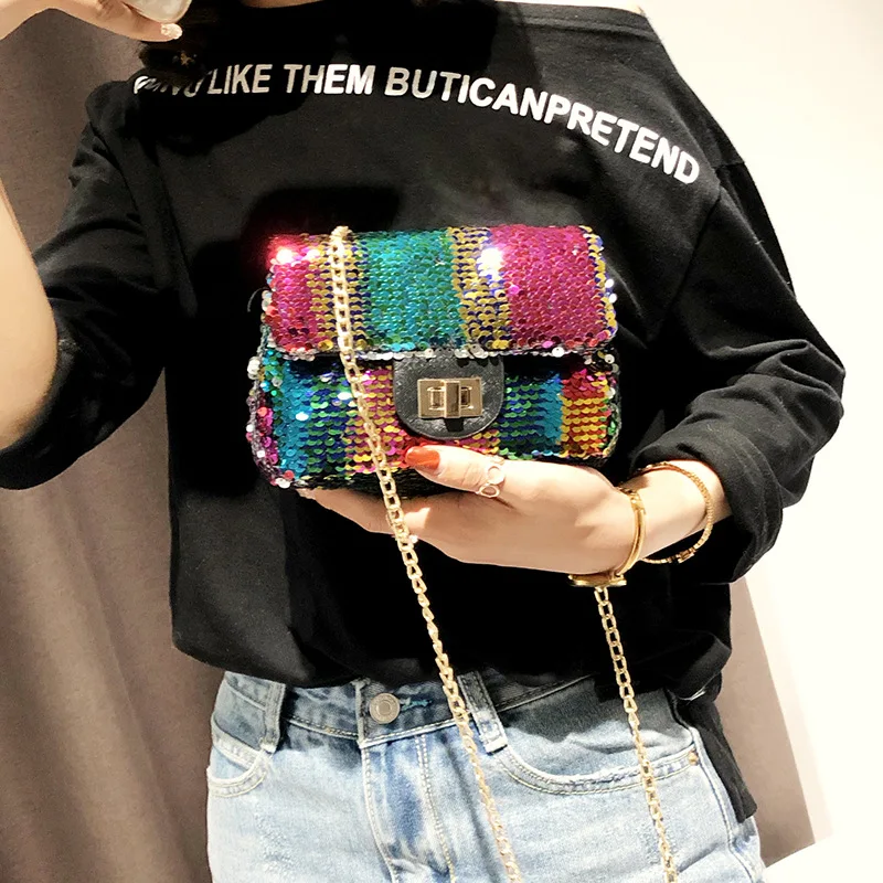 

2020 Dazzle colour scales lines sequins buns female new fashion to wear chain small bread