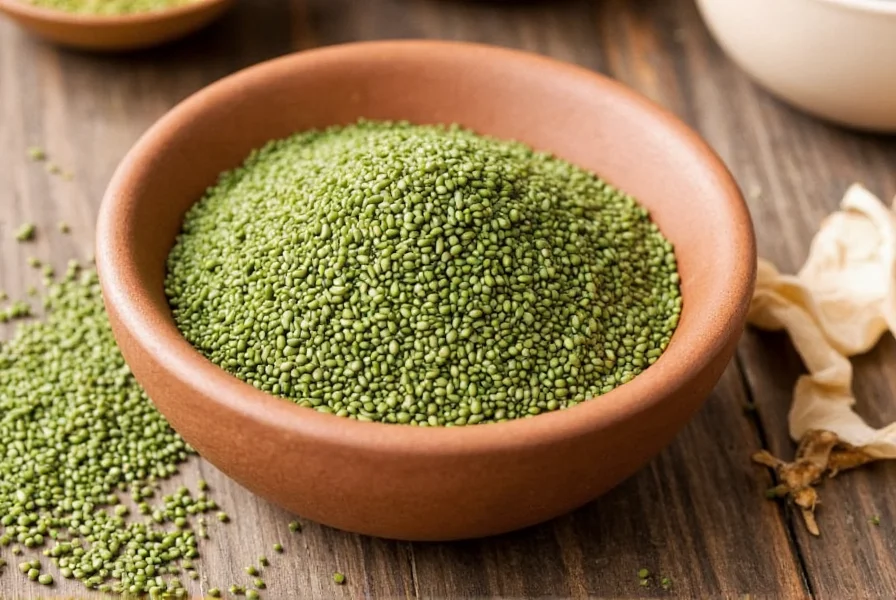 Close-up photograph of golden methi seeds soaking in glass jar with visible gelatinous coating forming around seeds