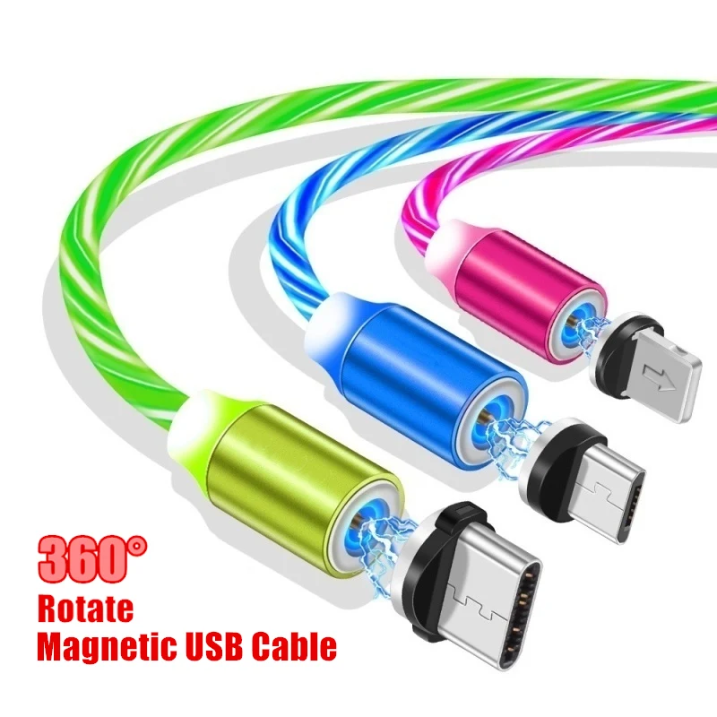 

3 in 1 Charger Cable Led Flowing Light Luminous Magnetic Phone Charging Cable, Colorful