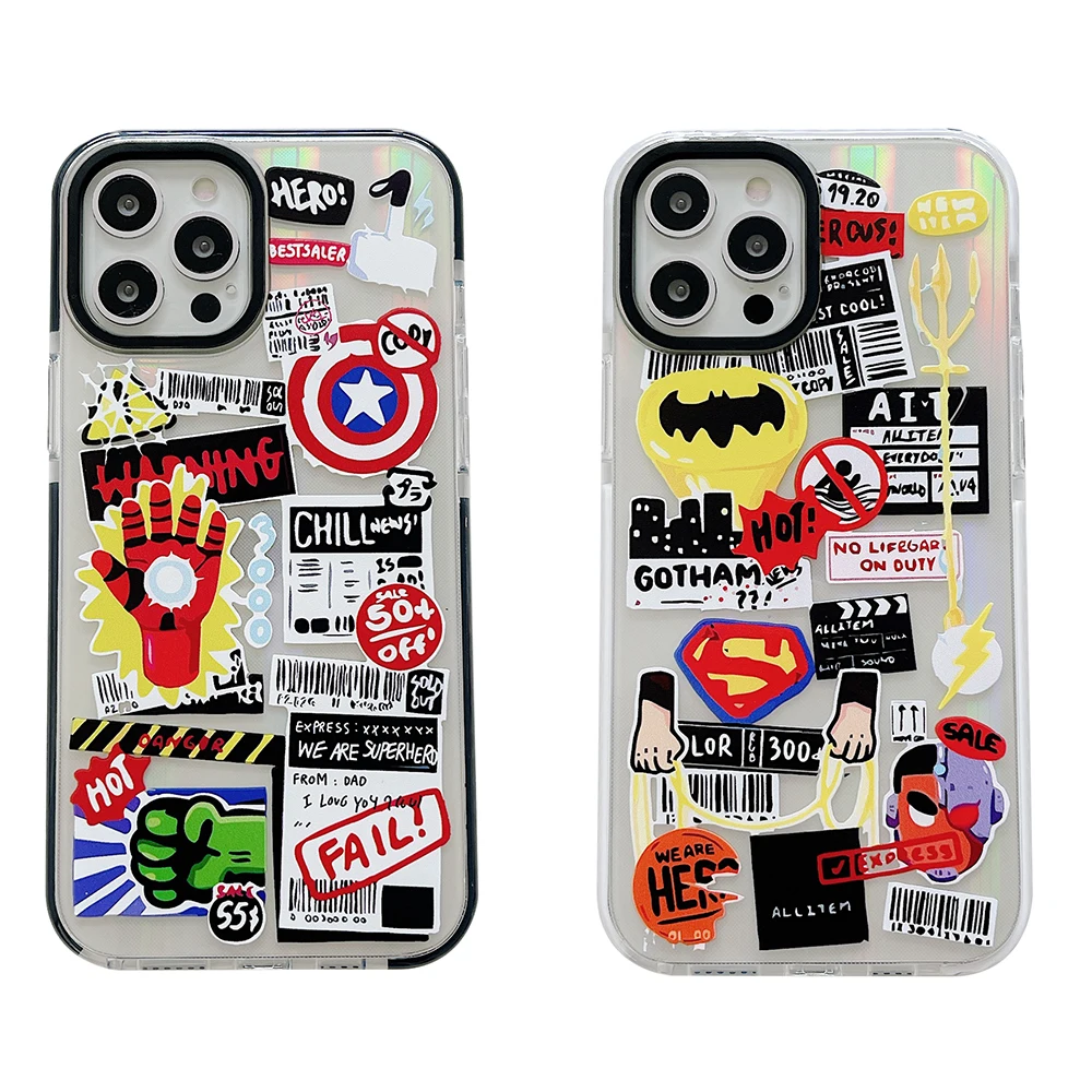 

Marvel Hero Avengers Superhero Spider Man Captain Iron Label Clear TPU Cell Phone Case Cover For Iphone Xr Xs 11 12 Pro Max