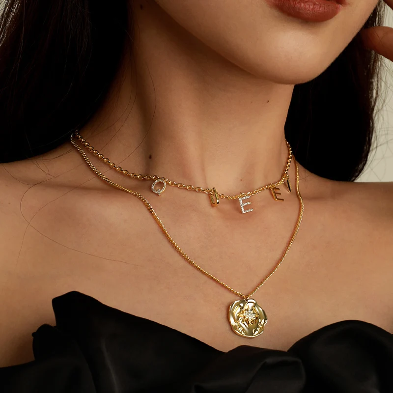 

Fashion Necklace Jewelry 18K Gold Initial Necklaces Plated Dainty Layering Link Chain Pendants Necklaces for Women, Gold color