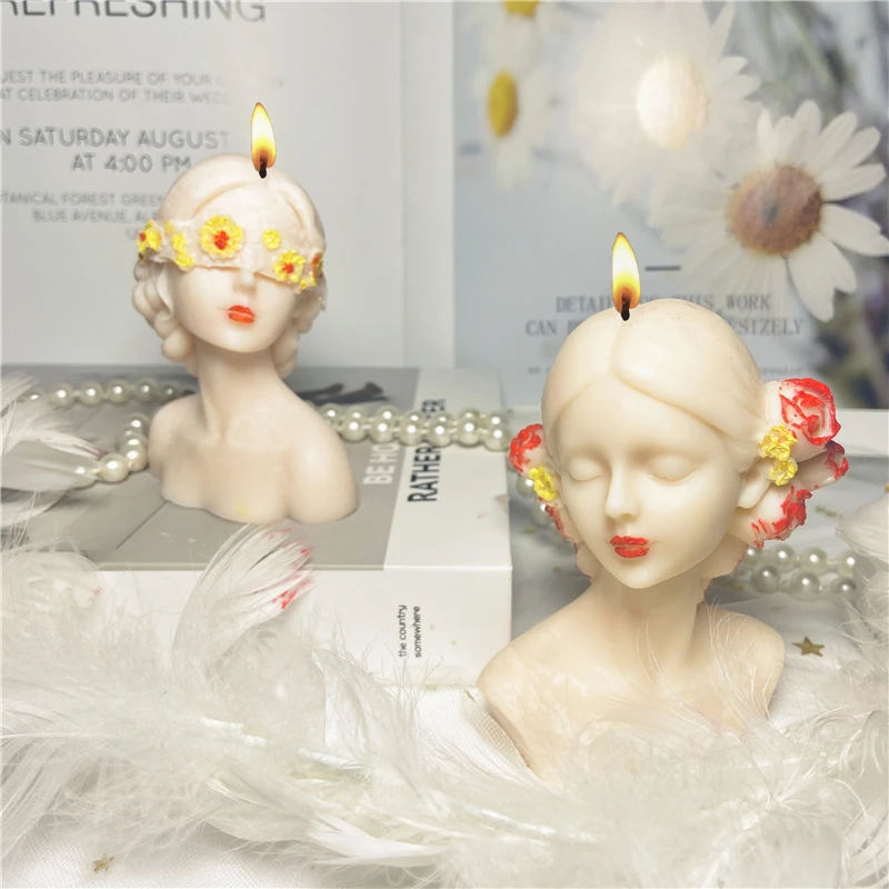 

F076 DIY Flower Blindfolded Girl Woman Aromatherapy Plaster Ornaments Decorative Body Silicone Candle Resin Molds