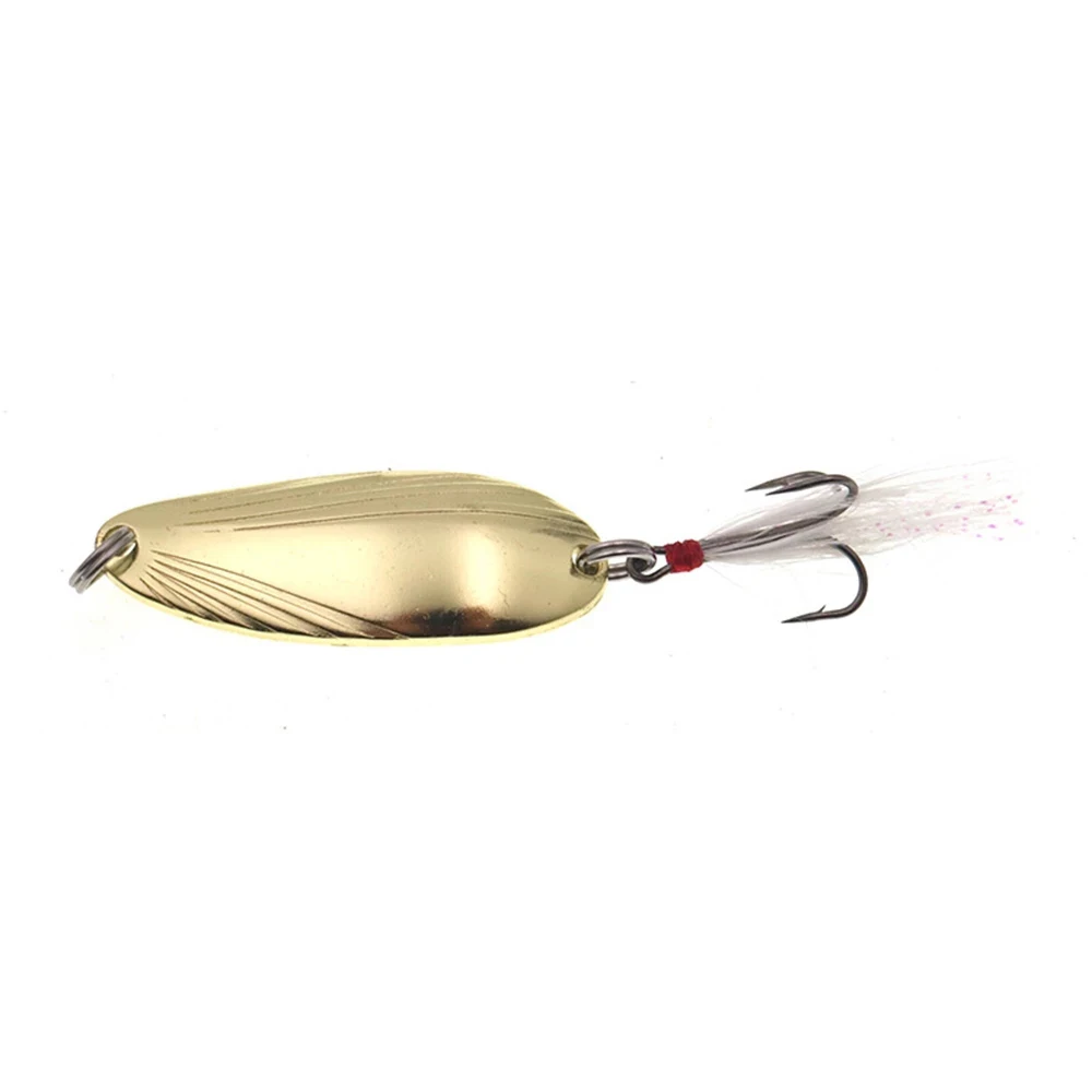 

Newbility 41mm 51mm 52mm Fishing Tackle Metal Spoon Fishing Lure with Feather Treble Hook, Siver, gold