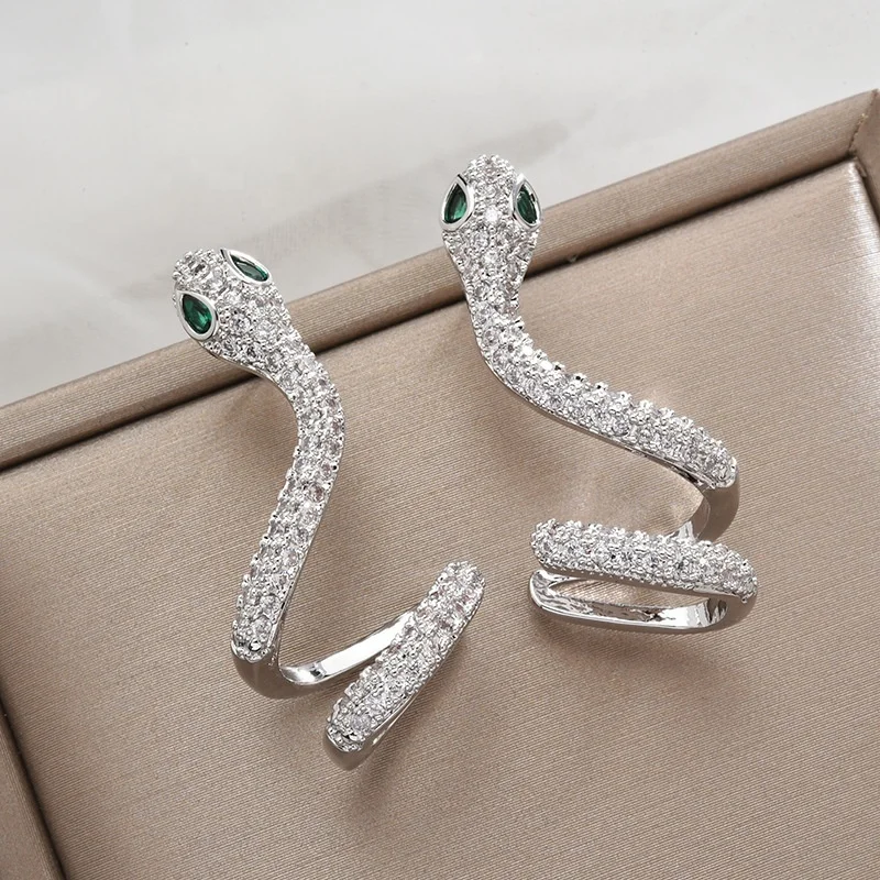 product-BEYALY-Silver Fashion Shiny Snake Design Male Earrings-img