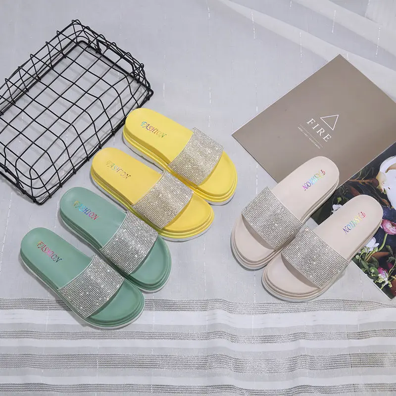 

Women's slippers summer 2020 comfortable thick bottomed women's shoes water drill sponge platform slippers, Yellow/beige/green