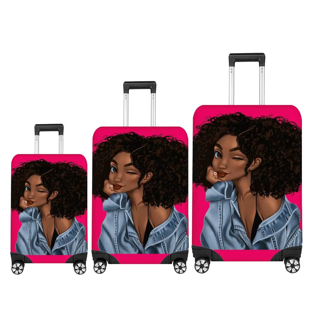 

Travel Protective Luggage Covers for Suitcase Black Art African Girls Printed Trolley Case Bag Elastic Baggage Cover