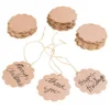 Brown Craft Scalloped Paper Label Tags with Jute Twines String for Birthday Party, Wedding Decoration Gifts, Organizing