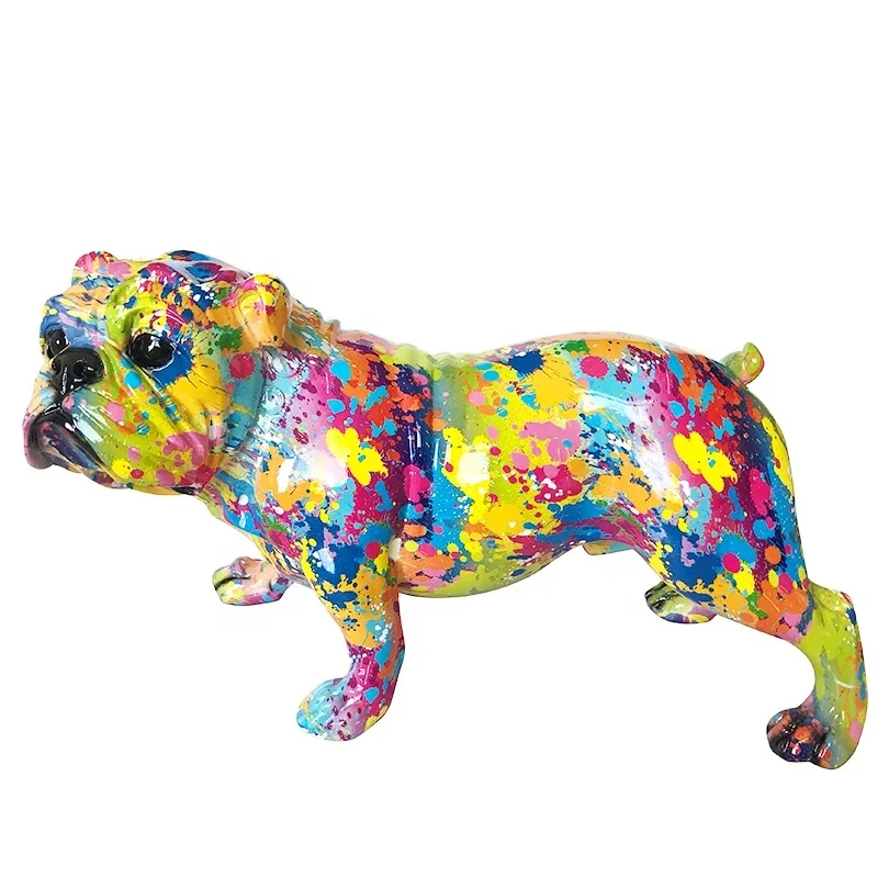 

Home Life Size Camouflage Dog Statue Decoration Bulldog Sculpture Resin Graffiti French Bulldog Statue, Customized color