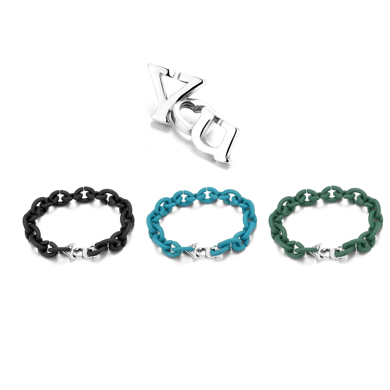 

Real 925 sterling silver YOU heart shape beads Multiple Colour Simple Hard Rubber X Charms Bracelets women men Wholesale jewelry, Multi color