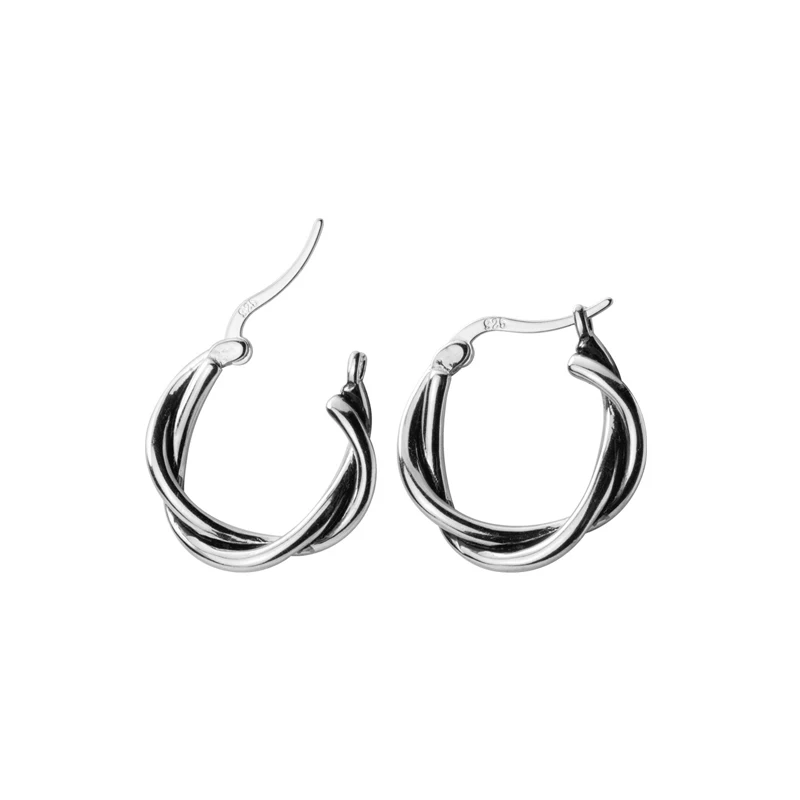 

latest 925 thai silver minimalist vintage twisted mini hoop earrings women party