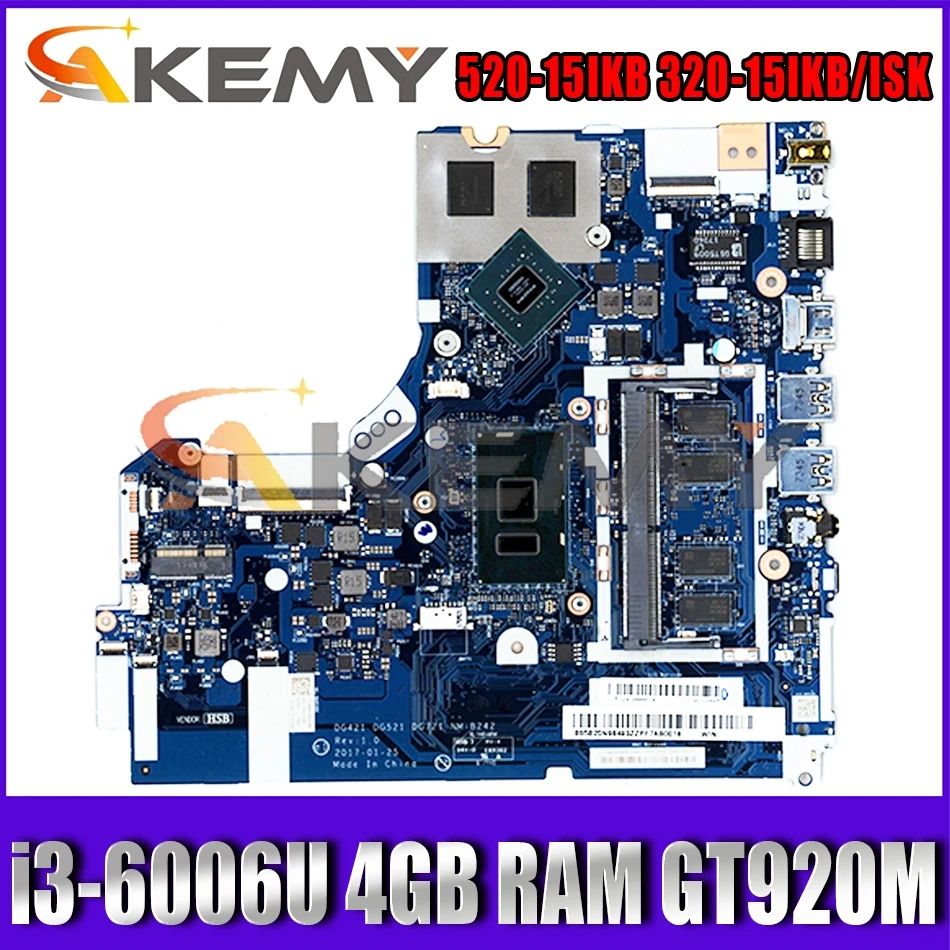 

For 520-15IKB 320-15IKB/ISK laptop motherboard NM-B242 motherboard CPU i3-6006U 4GB RAM GPU GT920M/ tested OK Mainboard