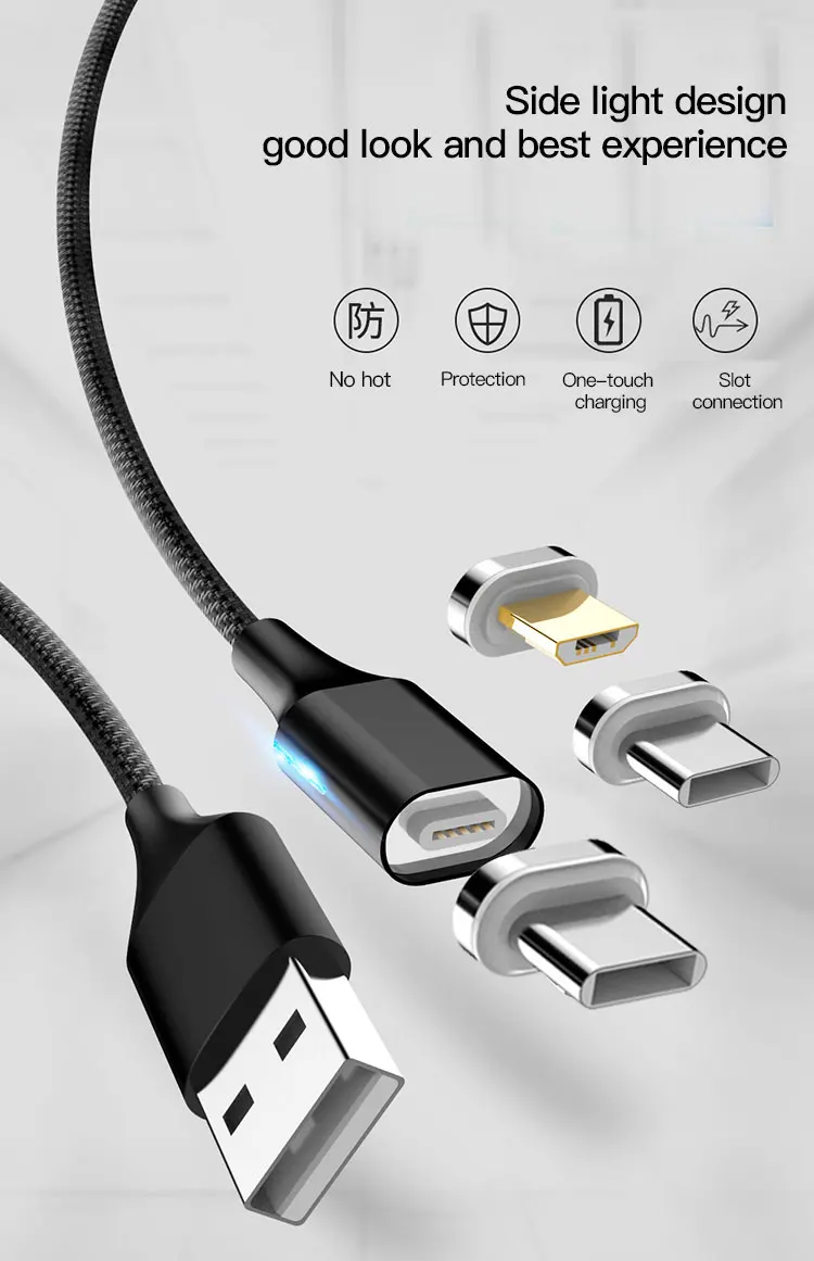 1 m 8-Pin Type C Micro Led 3 In 1 Nylon Braided Fast Charging Magnetic USB Cable For Sasung Huawei - ANKUX.COM