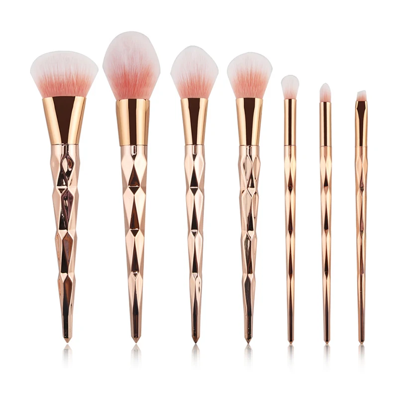 

Private Label Professional 7PCS Soft Synthetic Hair Crystal Handle Makeup Brush Set, Rose gold / blue