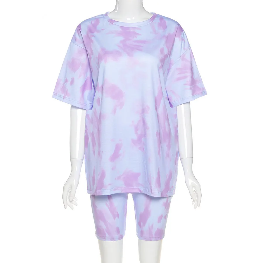 

Tie-dye graphic top T-shirt shorts women 2 two-piece summer loose T-shirt short casual streetwear suit women, Picture