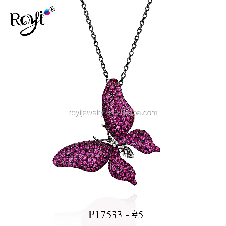 

Top Quality 925 Sterling Silver Fancy Colorful Pink Butterfly necklace