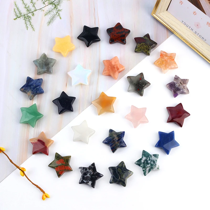 

Charms Hand Carved 1 inch Small Natural Star Stone Reiki Healing Crystals Stars For Home Decoration