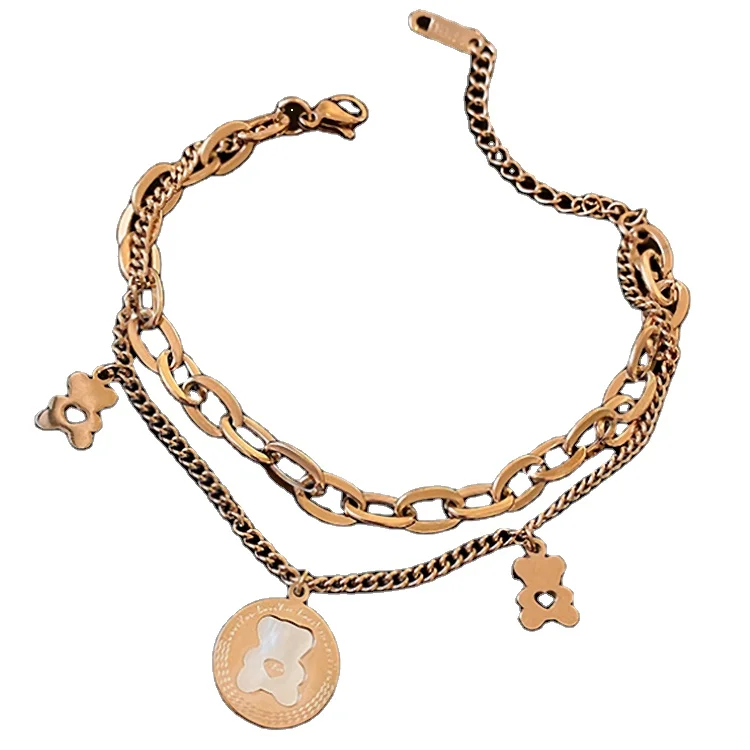 

Korean female net red ins simple bracelet double layer personality bear bracelet