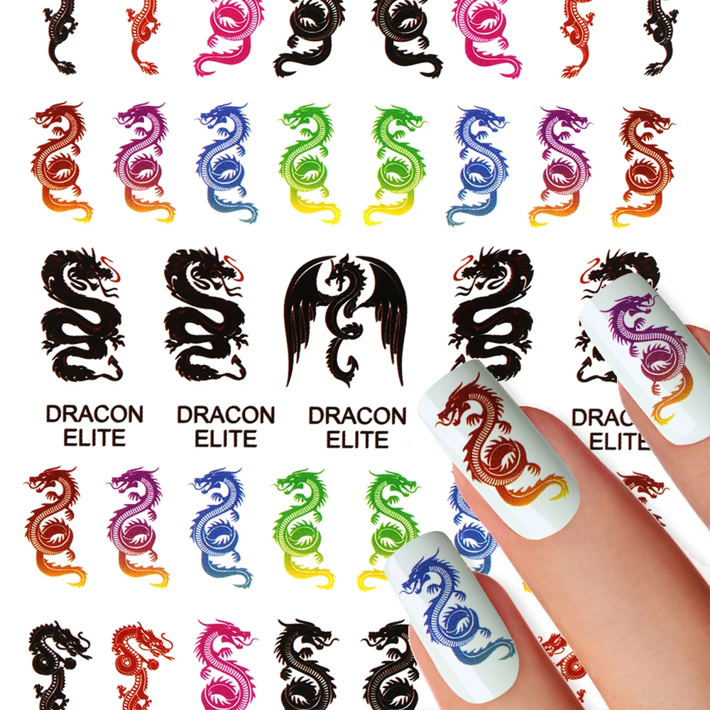 

3D Nail Art Stickers Sliders Colorful Nail Decals Foil Design Chinese Dragon Phoenixs DIY Nail Sticker, Picture