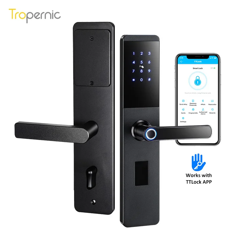 

Tropernic Keyless Door Finger Fingerprint Entry Electric Ttlock Smart Alexa Gate Locks Wifi Home Intelligent Lock