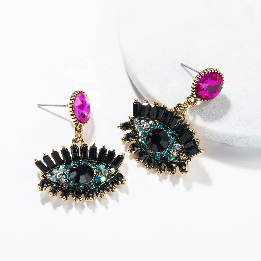

Fashion Charm Rhinestone Crystal Eye Earrings Explosions Bohemian Eye Earrings Gold Plated Special Jewelry Earrings, Like picture