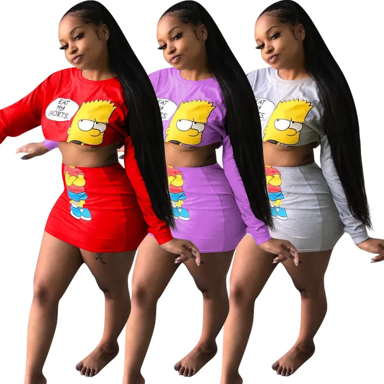 Free Shipping Women's Clothing Cartoon Print Mini Dress Summer Elegant Ladies Long Casual Dress