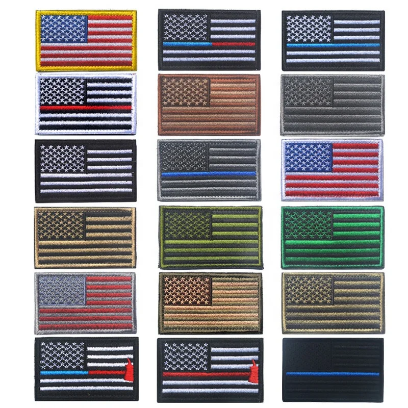 

Ready to ship various of colors and styles embroidered USA country flag patches with hook and loop backing