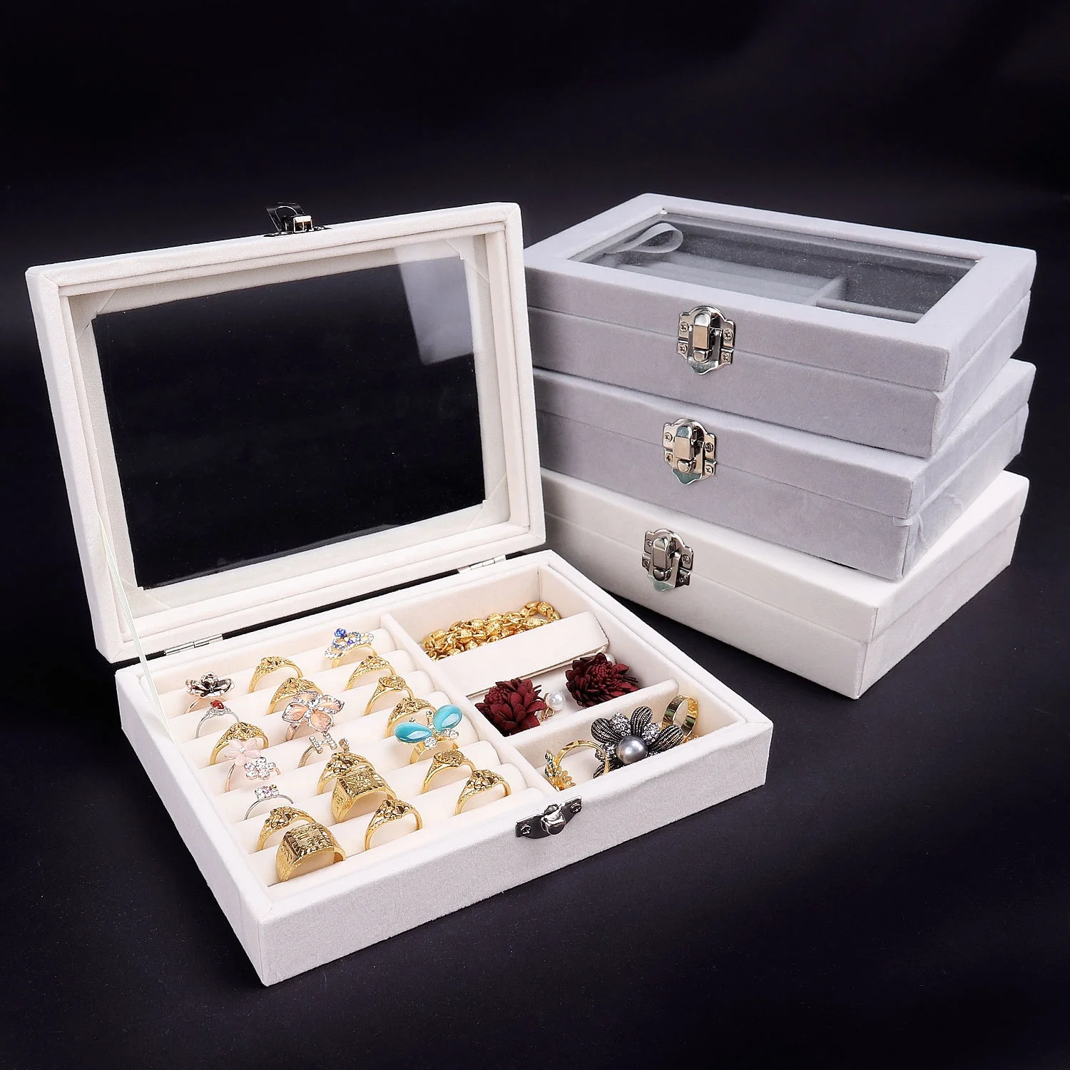 

Pink Velvet Luxury Cardboard Luxury Bracelet Earring Ring Drawer Necklace Jewelry Gift Storage Packaging Box With Clear Window