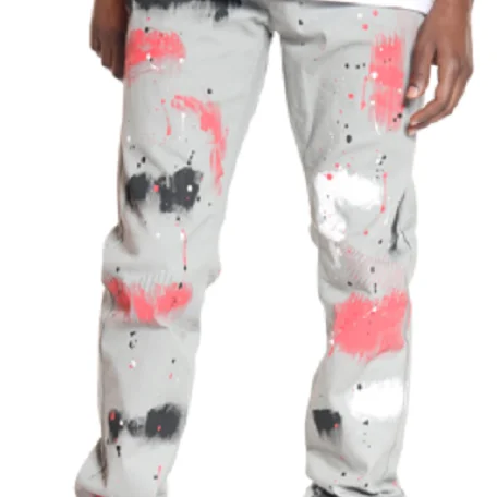 

High Street Fashion New White Graffiti Painted Stretch Wholesale Men Skinny Pants Quality Trousers Denim Pants Jeans