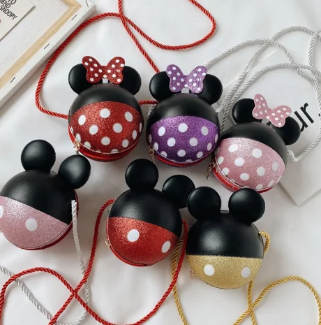 

cartoon mickey sequin bow dot print round shape mini shoulder kids purses handbag purse little girls