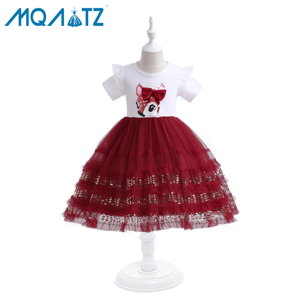 

MQATZ New Arrivals Ball Gown Party Wear Short Sleeve Elegant Party Dress Red Dress Sequin Beautiful For Children Gowns