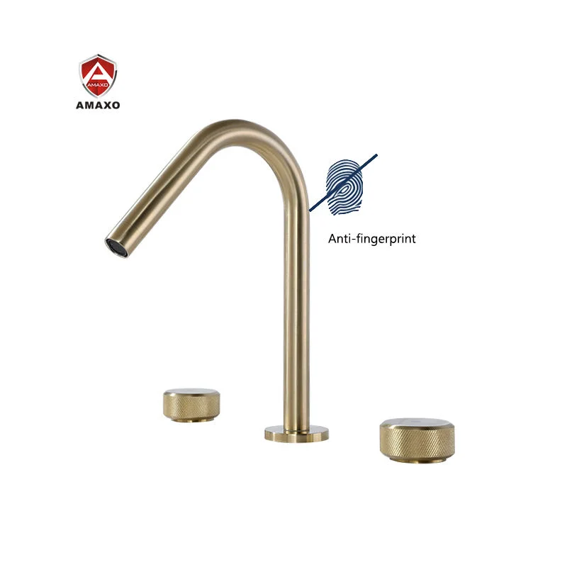 

AMAXO High End Brushed Gold Brass Bathroom Sink Tap Anti Slip Switch Mixer Bathroom Sink Taps