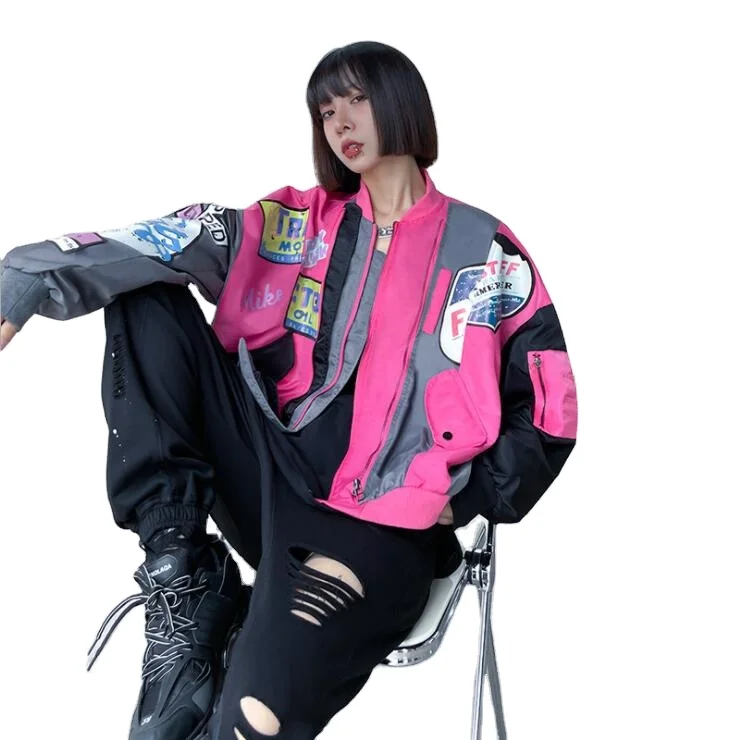 

Wholesale Plus Size Women's Tooling Short Jackets 2021 Fall New Fashion Casual Baseball Uniform Bomber Patchwork Blouson Jacket