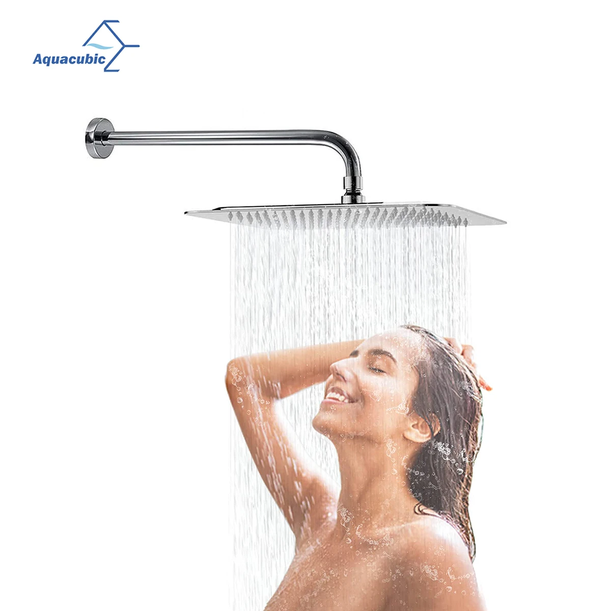 

12" Square Rainfall & High Pressure Stainless Steel Bath Shower Head with 16 Inch Extension Shower Arm Free Shipping