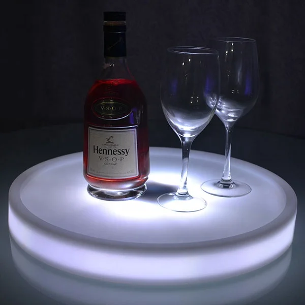 
Rechargeable Plastic Round LED service tray LED glow glasses tray 1kg 16' 