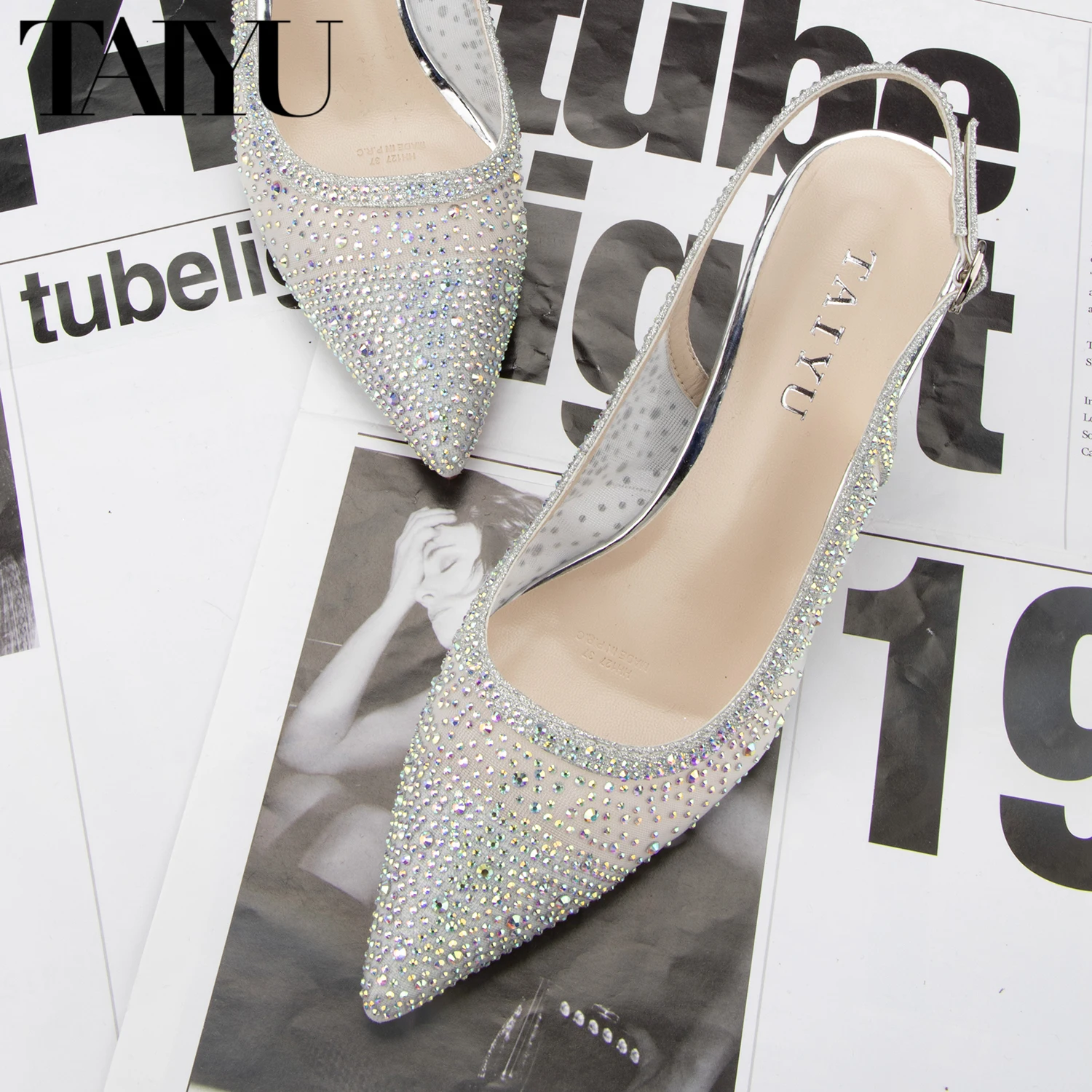 

Women Shoes Sandals Rhinestone Fashion Wedding Dress Shoes Summer High Heel Sandals, Silver/black/khaki/champagne