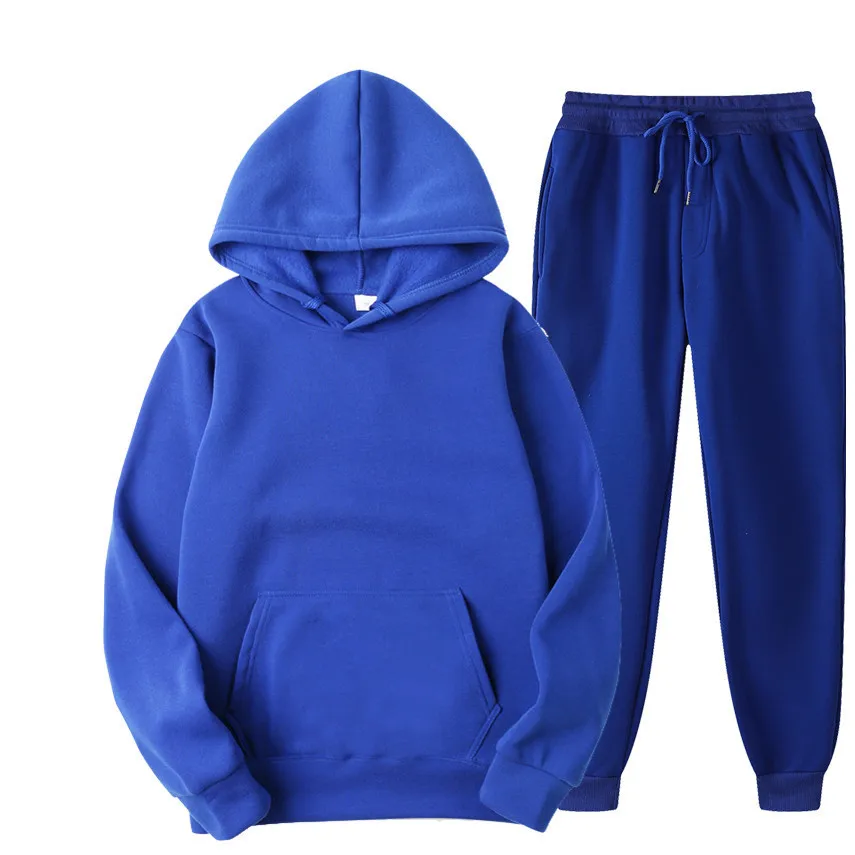 

2020 Men Sport Hooded Solid Color Pullover Sweater Set Two Piece Hoodie and Sweatpants