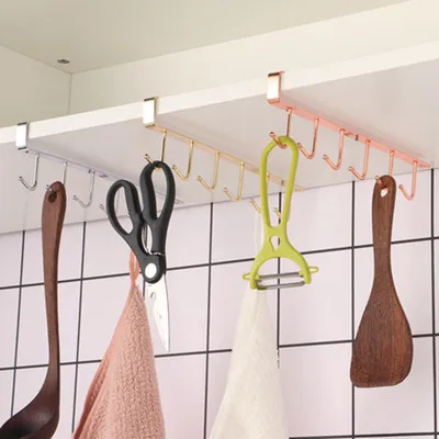 

6 Hooks cup holder Hang kitchen cabinet Under Shelf Storage Rack