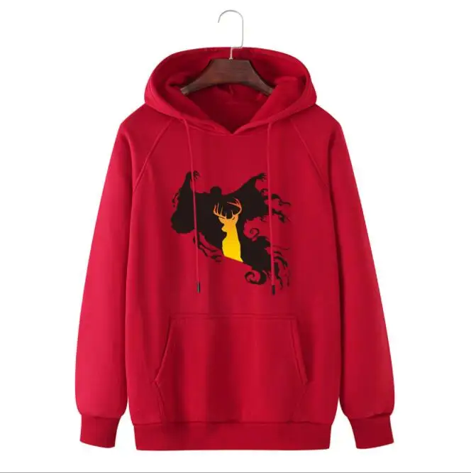 

OEM customized high quality Christmas elk print plus size hooded sweatshirt