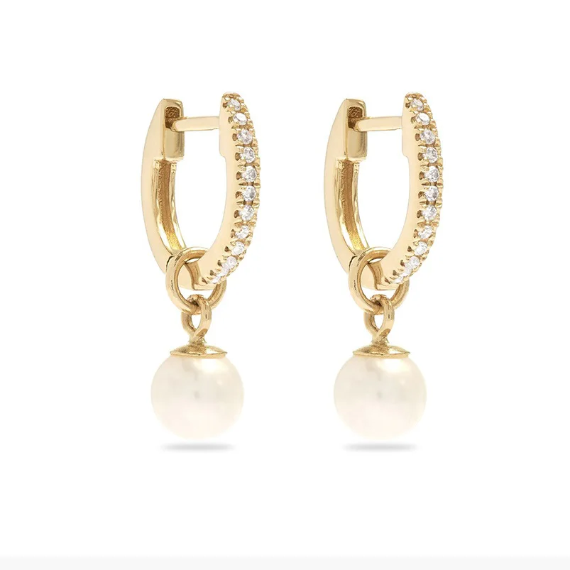 

925 sterling silver pearl pave diamond huggies hoop earrings gold plated stud earring