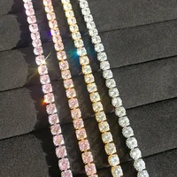

Men's HipHop Style Mini Cubic Zirconia Plating 925 Sterling Silver Cuban Style Tennis Chain Pink Diamond Necklace