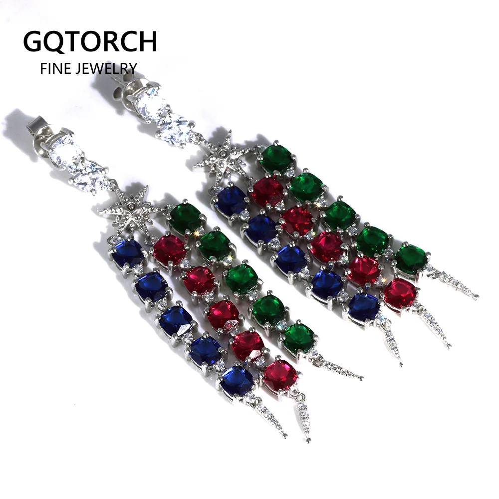 

Colorful Hoop Earrings Women Earing Jewelry Geometric Tassel Gemstone Earrings